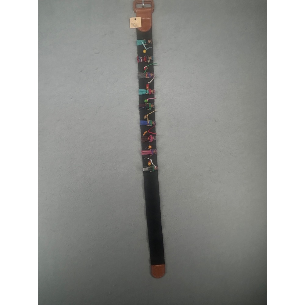 Tata Leathers Guatemala Worry Doll Fruit Charm Woven Belt Natural Leather Black